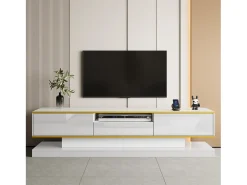 Online Móvel de TV moderno de 180 x 38 x 45 cm, com três gavetas e um compartimento aberto, com iluminação LED, . Branco