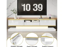 Online Móvel de TV moderno de 180 x 38 x 45 cm, com três gavetas e um compartimento aberto, com iluminação LED, . Branco