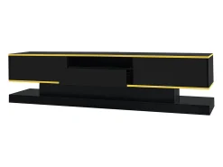 Móvel De Tv| Móvel de TV moderno de 180 x 38 x 45 cm, com três gavetas e um compartimento aberto, com iluminação LED, . Preto