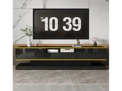 Móvel De Tv| Móvel de TV moderno de 180 x 38 x 45 cm, com três gavetas e um compartimento aberto, com iluminação LED, . Preto