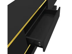 Móvel De Tv| Móvel de TV moderno de 180 x 38 x 45 cm, com três gavetas e um compartimento aberto, com iluminação LED, . Preto