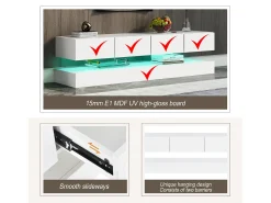 Móvel De Tv*Merax Móvel de TV moderno de parede, com dimensões de 130 x 33 x 15 cm, com LEDs, 2 armários e 4 gavetas, em MDF . Branco