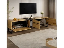 Móvel de TV moderno e baixo de 180 cm com compartimento rebatível, compartimentos abertos e portas duplas.^ Móvel De Tv