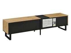 Móvel de TV moderno e baixo de 180 cm com compartimento rebatível, compartimentos abertos e portas duplas.^ Móvel De Tv