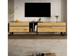 Móvel de TV moderno e baixo de 180 cm com compartimento rebatível, compartimentos abertos e portas duplas.^ Móvel De Tv