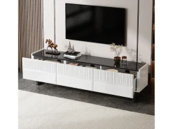 Merax Móvel de TV moderno e baixo - 170 x 35 x 47 cm - com 3 gavetas - Design clássico - MDF - e branco^ Móvel De Tv