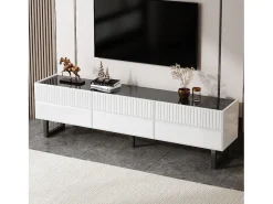 Merax Móvel de TV moderno e baixo - 170 x 35 x 47 cm - com 3 gavetas - Design clássico - MDF - e branco^ Móvel De Tv