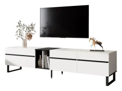 Merax Móvel de TV moderno e baixo - 180 x 38 x 45 cm - com 3 portas + prateleiras abertas - aglomerado -^ Móvel De Tv
