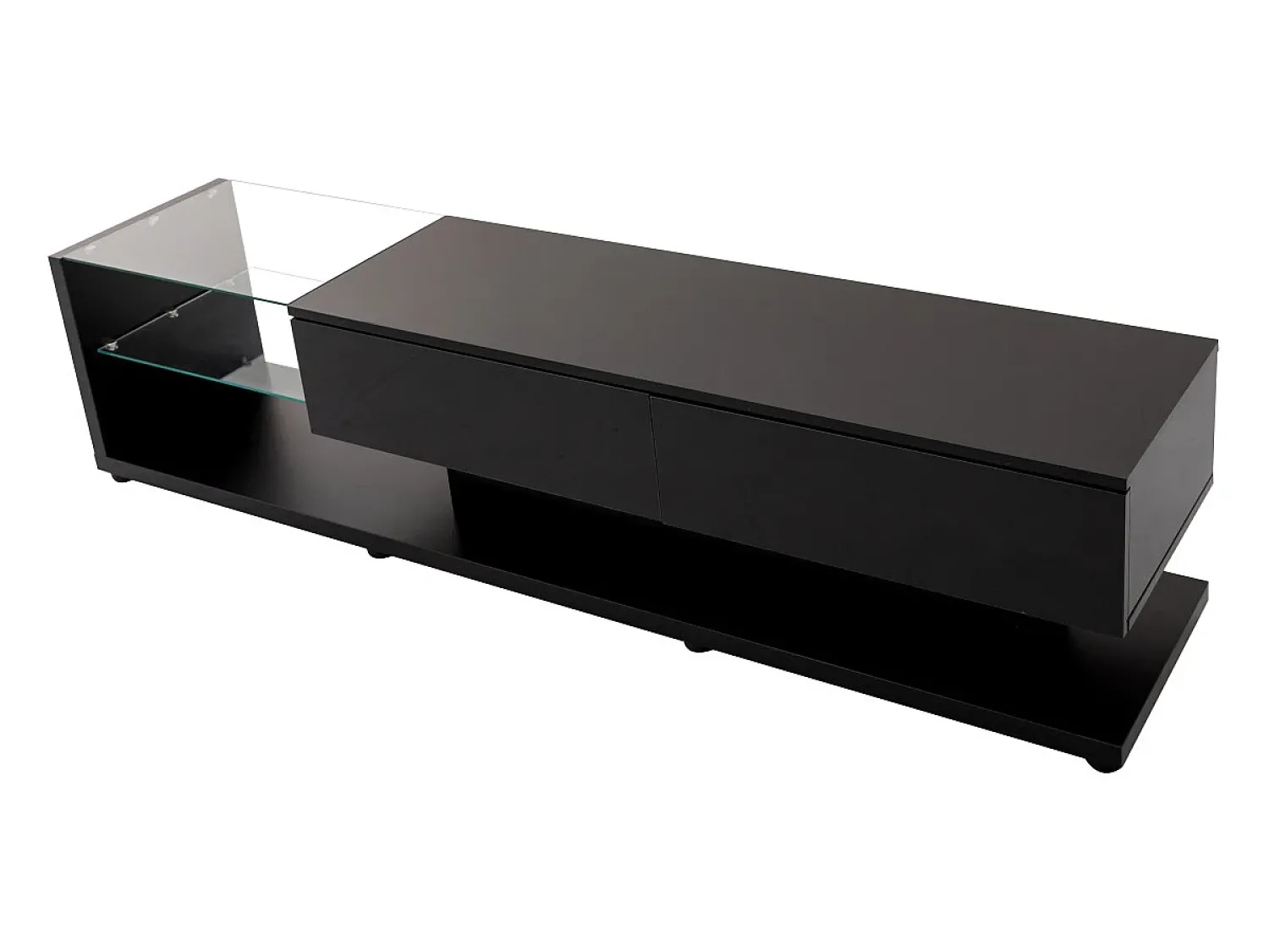 Sale Móvel de TV moderno e brilhante 170x38x36cm, divisórias em vidro e iluminação LED variável, estilo natural e rústico, Preto