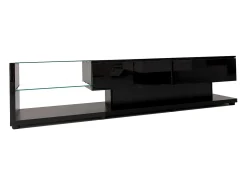 Sale Móvel de TV moderno e brilhante 170x38x36cm, divisórias em vidro e iluminação LED variável, estilo natural e rústico, Preto