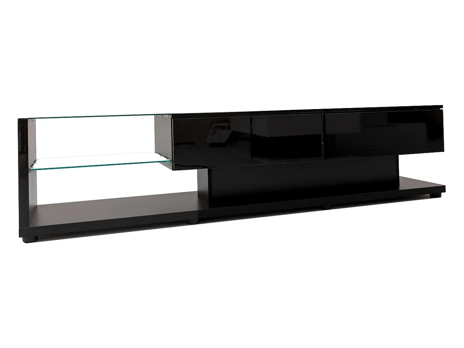 Sale Móvel de TV moderno e brilhante 170x38x36cm, divisórias em vidro e iluminação LED variável, estilo natural e rústico, Preto