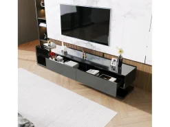 Sale Móvel de TV moderno e brilhante 170x38x36cm, divisórias em vidro e iluminação LED variável, estilo natural e rústico, Preto