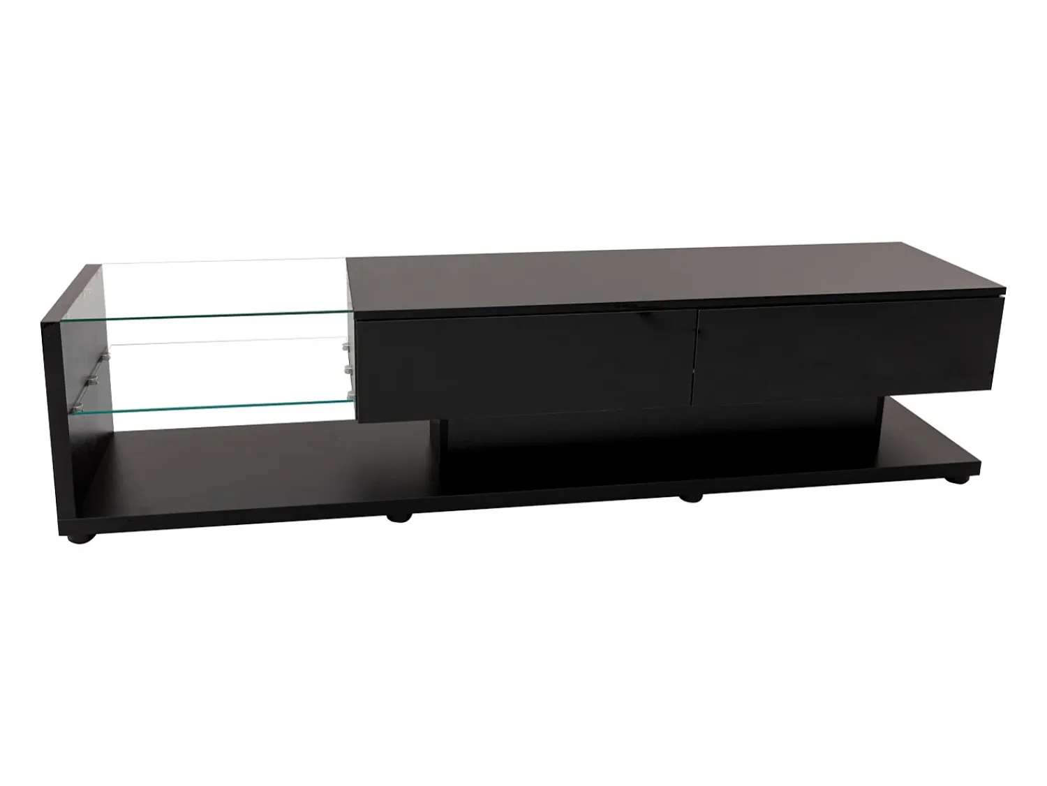 Sale Móvel de TV moderno e brilhante 170x38x36cm, divisórias em vidro e iluminação LED variável, estilo natural e rústico, Preto