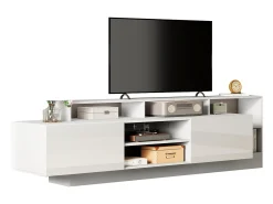 Clearance Merax Móvel de TV moderno e brilhante - 190 x 40 x 48,5 cm - com espaço de armazenamento aberto + LEDs + 2 portas - em aglomerado - Branco