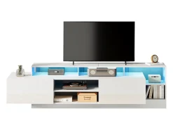 Clearance Merax Móvel de TV moderno e brilhante - 190 x 40 x 48,5 cm - com espaço de armazenamento aberto + LEDs + 2 portas - em aglomerado - Branco