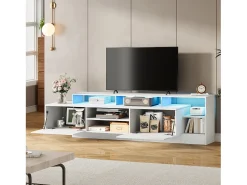 Clearance Merax Móvel de TV moderno e brilhante - 190 x 40 x 48,5 cm - com espaço de armazenamento aberto + LEDs + 2 portas - em aglomerado - Branco