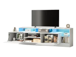 Clearance Merax Móvel de TV moderno e brilhante - 190 x 40 x 48,5 cm - com espaço de armazenamento aberto + LEDs + 2 portas - em aglomerado - Branco