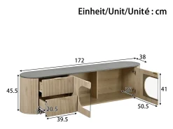 Merax Móvel de TV moderno e minimalista com acabamento imitando madeira - 172 x 38 x 45,5 cm - com 2 portas de vidro e 2 gavetas - MDF e vidro - cor natural clara^ Móvel De Tv