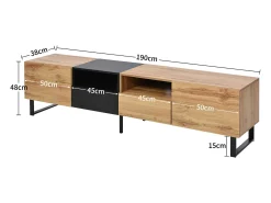 Móvel De Tv* Móvel de TV moderno em madeira maciça com design e madeira, móvel de TV com 2 portas e 2 gavetas Preto
