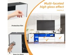 Móvel De Tv* Móvel de TV moderno em e branco com iluminação LED, 2 gavetas + 2 portas, 180 x 40 x 45 cm Preto