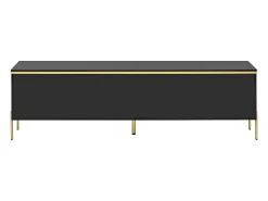 Móvel De Tv*ModernLuxe Móvel de TV moderno envernizado brilhante - 170x38x50 cm - 4 portas - Acabamentos dourados - Pés de metal - Preto