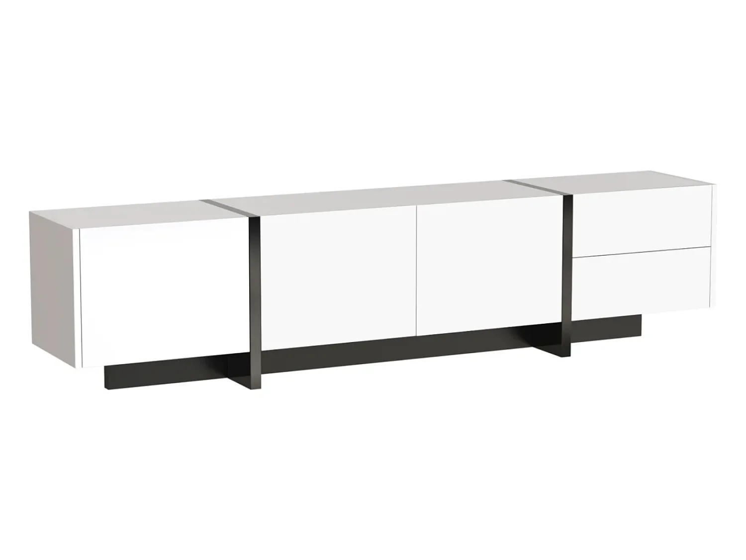 Móvel de TV moderno, Móvel com 2 gavetas e 3 portas, Móvel multifuncional com prateleiras, Branco