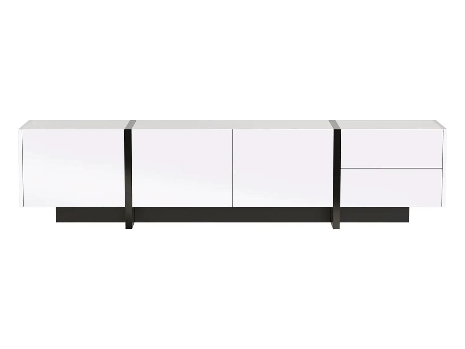 Móvel de TV moderno, Móvel com 2 gavetas e 3 portas, Móvel multifuncional com prateleiras, Branco