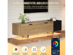 Merax Móvel de TV moderno para sala de estar - 180 x 38 x 49 cm - com gavetas + portas + espaço de armazenamento fechado + LEDs - madeira - preto + natural^ Móvel De Tv