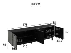 New Hauss Spole Móvel de TV moderno com 4 portas - prateleira ajustável - 175 x 38 x 56 cm Preto