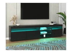 Sale Móvel de TV moderno Schwarz com painel brilhante e iluminação LED variável para sala de estar e jantar, 180 cm. Preto