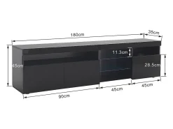 Sale Móvel de TV moderno Schwarz com painel brilhante e iluminação LED variável para sala de estar e jantar, 180 cm. Preto