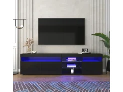 Sale Móvel de TV moderno Schwarz com painel brilhante e iluminação LED variável para sala de estar e jantar, 180 cm. Preto