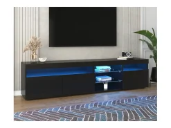 Sale Móvel de TV moderno Schwarz com painel brilhante e iluminação LED variável para sala de estar e jantar, 180 cm. Preto