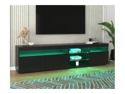 Sale Móvel de TV moderno Schwarz com painel brilhante e iluminação LED variável para sala de estar e jantar, 180 cm. Preto