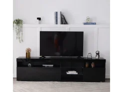 Sale Móvel de TV moderno Schwarz com painel brilhante e iluminação LED variável para sala de estar e jantar, 180 cm. Preto
