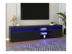 Sale Móvel de TV moderno Schwarz com painel brilhante e iluminação LED variável para sala de estar e jantar, 180 cm. Preto