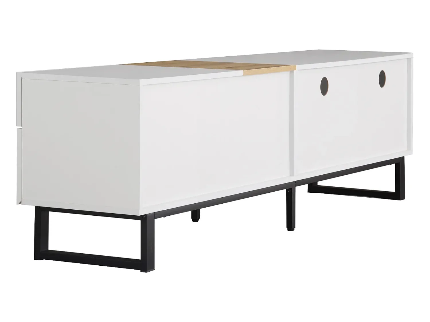 Móvel De Tv* Móvel de TV moderno, visual madeira e , pés de metal preto, 2 gavetas e portas, 180 x 38 x 50 cm Branco