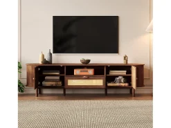 Sale ModernLuxe Móvel de TV moderno 175x36x51 cm - 1 gaveta de rattan e 2 portas - Prateleiras abertas - Marrom Castanho