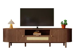 Sale ModernLuxe Móvel de TV moderno 175x36x51 cm - 1 gaveta de rattan e 2 portas - Prateleiras abertas - Marrom Castanho