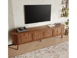 Móvel De Tv*ModernLuxe Móvel de TV moderno 180x38x47 cm - 4 portas - puxadores dourados - pés de madeira - marrom Castanho