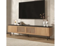 Móvel De Tv|ModernLuxe Móvel de TV moderno 190x35x45 cm - 4 portas de persiana - cantos arredondados - pés de ferro - MDF - natural Natural claro