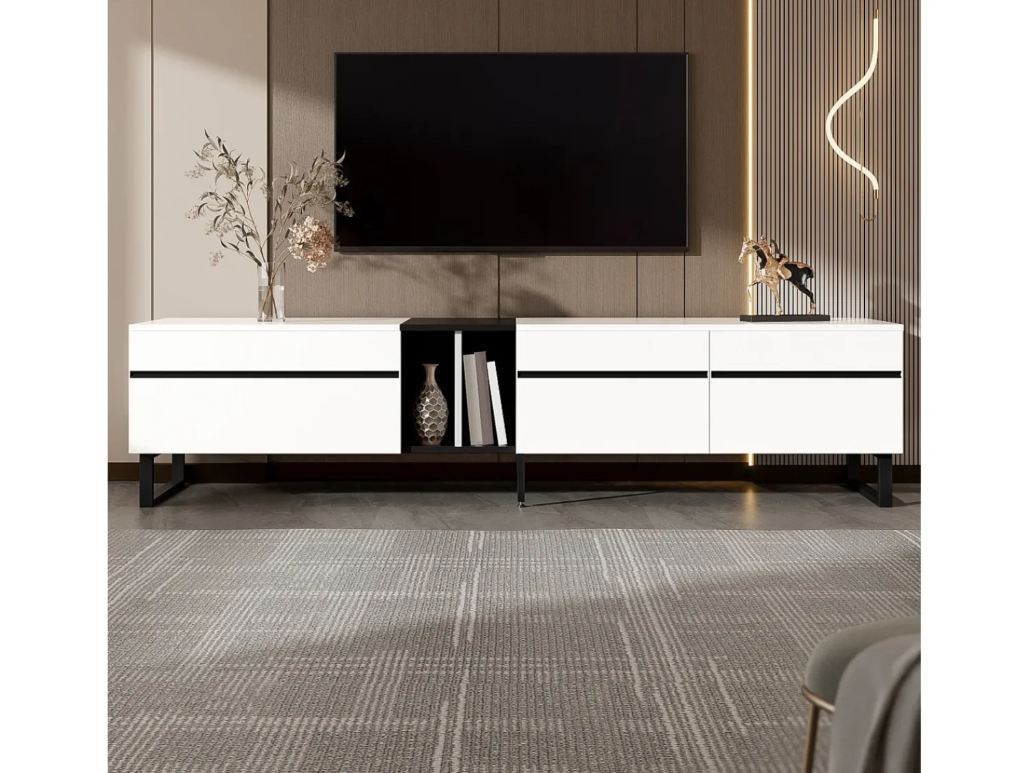 Móvel De Tv|ModernLuxe Móvel de TV moderno 180x38x45 cm - 3 portas - com prateleiras abertas - Branco