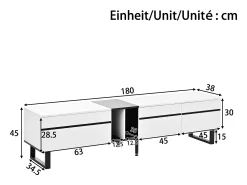 Móvel De Tv|ModernLuxe Móvel de TV moderno 180x38x45 cm - 3 portas - com prateleiras abertas - Branco