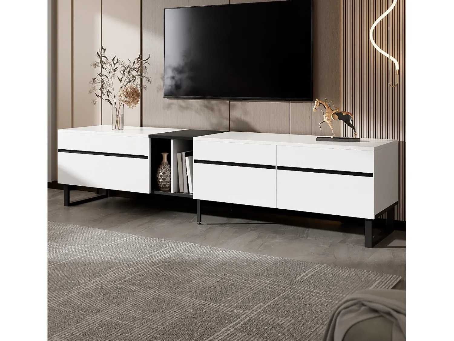 Móvel De Tv|ModernLuxe Móvel de TV moderno 180x38x45 cm - 3 portas - com prateleiras abertas - Branco