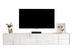 Hot ModernLuxe Móvel de TV moderno 170x30x30,5 cm - Fixação de parede ou com pés - Acabamento brilhante - 3 portas e 2 gavetas - Branco