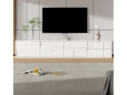 Hot ModernLuxe Móvel de TV moderno 170x30x30,5 cm - Fixação de parede ou com pés - Acabamento brilhante - 3 portas e 2 gavetas - Branco