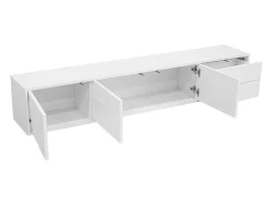 Hot ModernLuxe Móvel de TV moderno 170x30x30,5 cm - Fixação de parede ou com pés - Acabamento brilhante - 3 portas e 2 gavetas - Branco