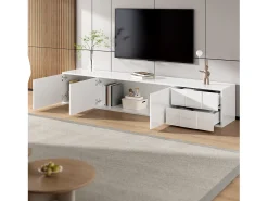 Hot ModernLuxe Móvel de TV moderno 170x30x30,5 cm - Fixação de parede ou com pés - Acabamento brilhante - 3 portas e 2 gavetas - Branco