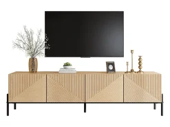 Móvel De Tv|ModernLuxe Móvel de TV moderno 163,5x40x45 cm - Armazenamento de 4 portas - Textura 3D - MDF - Natural Natural claro