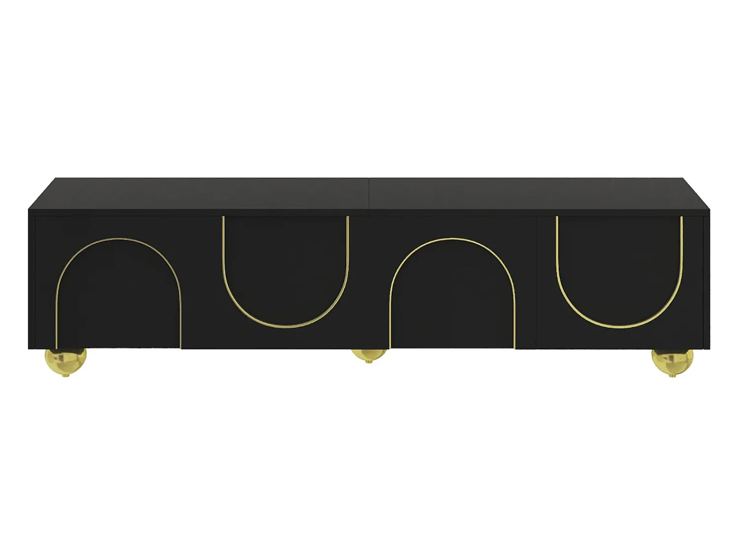ModernLuxe Móvel de TV moderno 170x38x44 cm - com 4 portas texturizadas - borda dourada - pés redondos dourados - preto^ Móvel De Tv